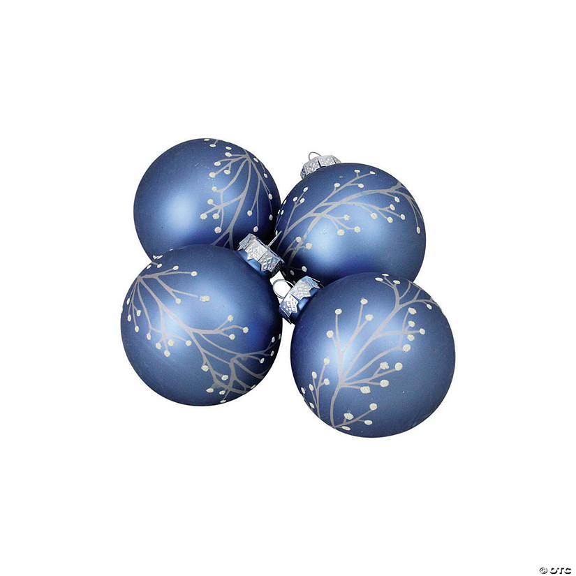 Northlight 4ct Matte Blue Branches Glass Ball Christmas Ornament 2.5" Image
