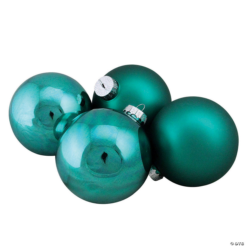 Northlight 4ct Turquoise Blue 2-Finish Glass Ball Christmas Ornaments 4" Image