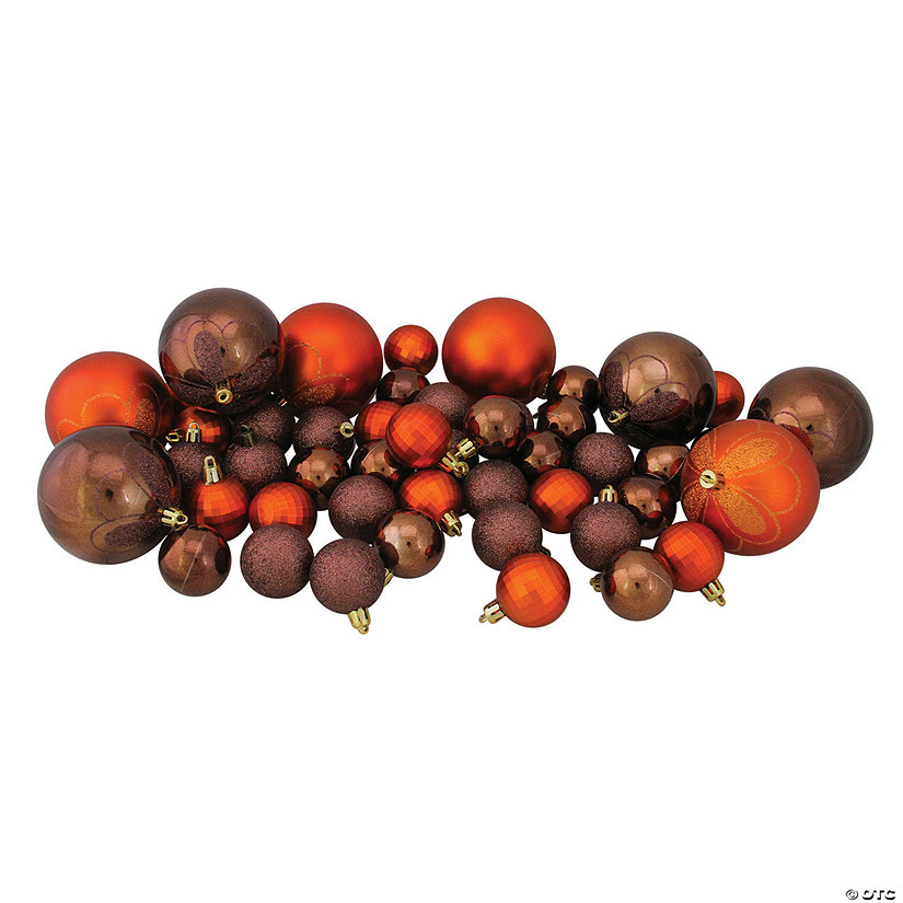 Northlight 5.5" Brown and Burnt Orange Shatterproof 4-Finish Christmas Ornaments, 125 Count Image