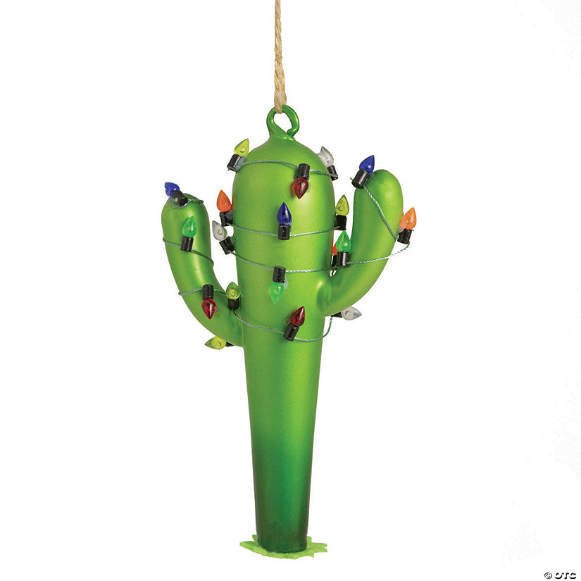 Northlight 5.5" Green Cactus with Retro Light String Glass Christmas Ornament Image