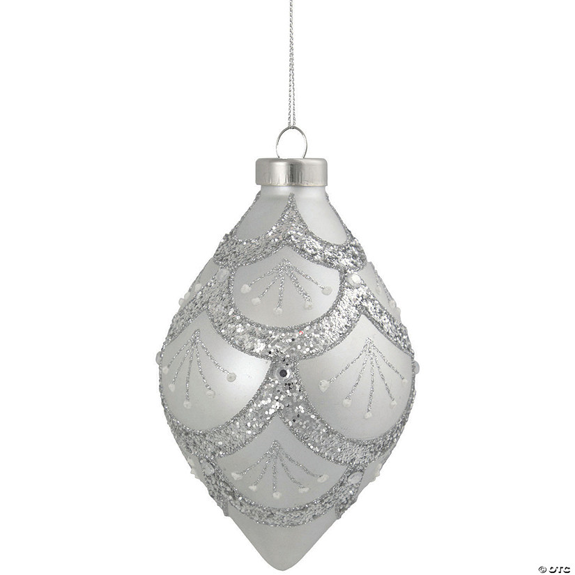 Northlight 5" Glittered Silver Glass Finial Christmas Ornament Image