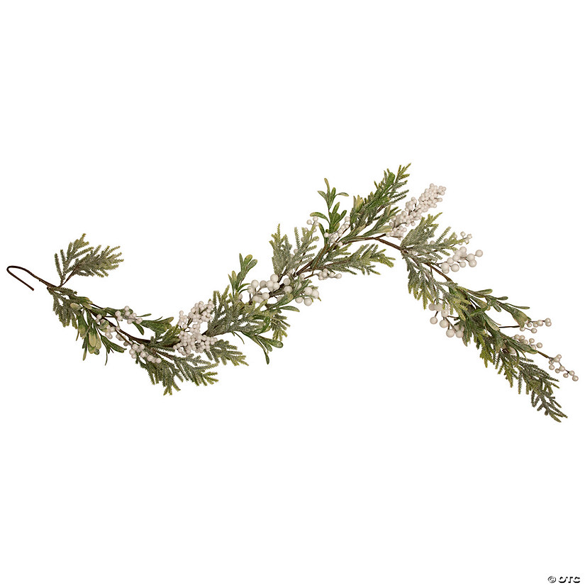 Northlight 5' x 10" White Berry and Frosted Pine Christmas Garland  Unlit Image