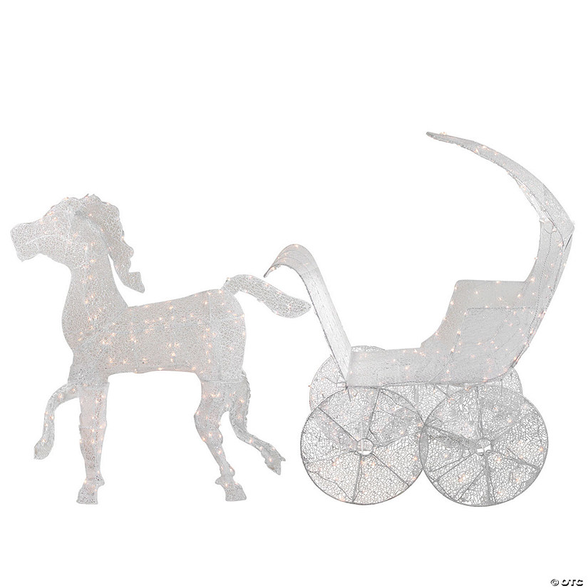 Northlight - 57" Pre-Lit White 3D Horse and Carriage Christmas Yard Decor Image