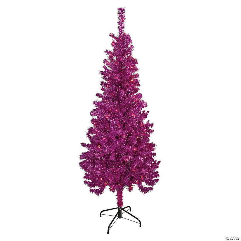 Northlight 6' Pre-Lit Pink Artificial Tinsel Christmas Tree  Clear Lights Image