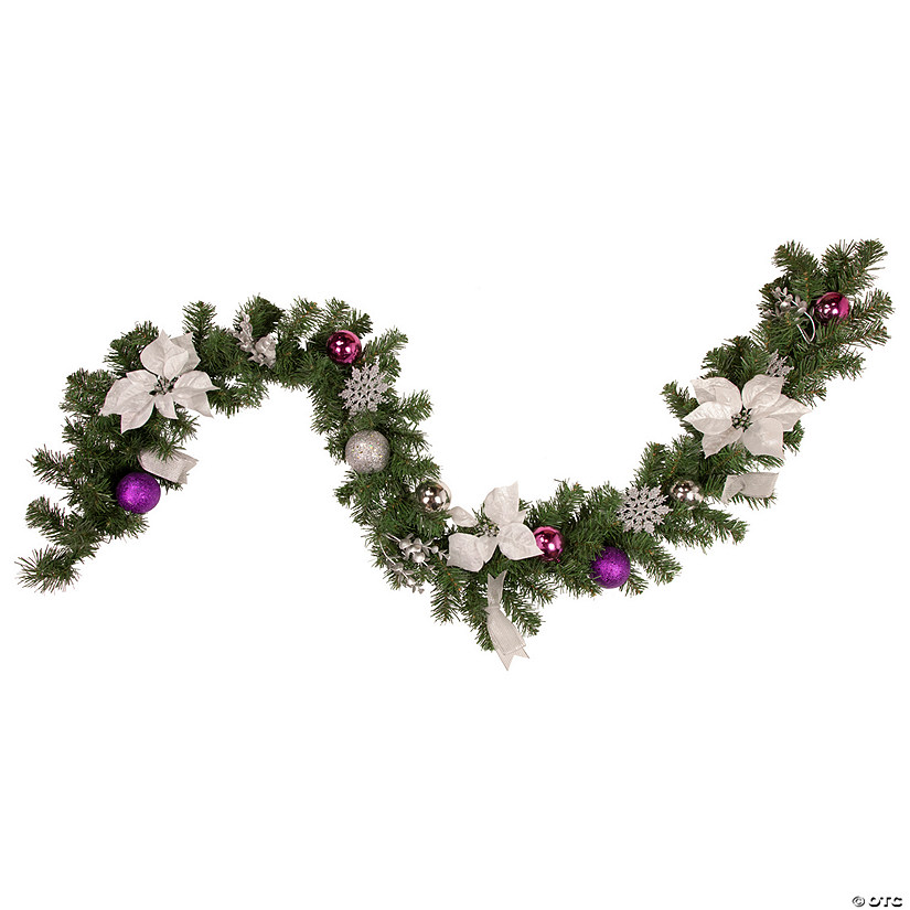 Northlight 6' x 9" Foliage  Poinsettia and Ornament Artificial Christmas Garland  Unlit Image