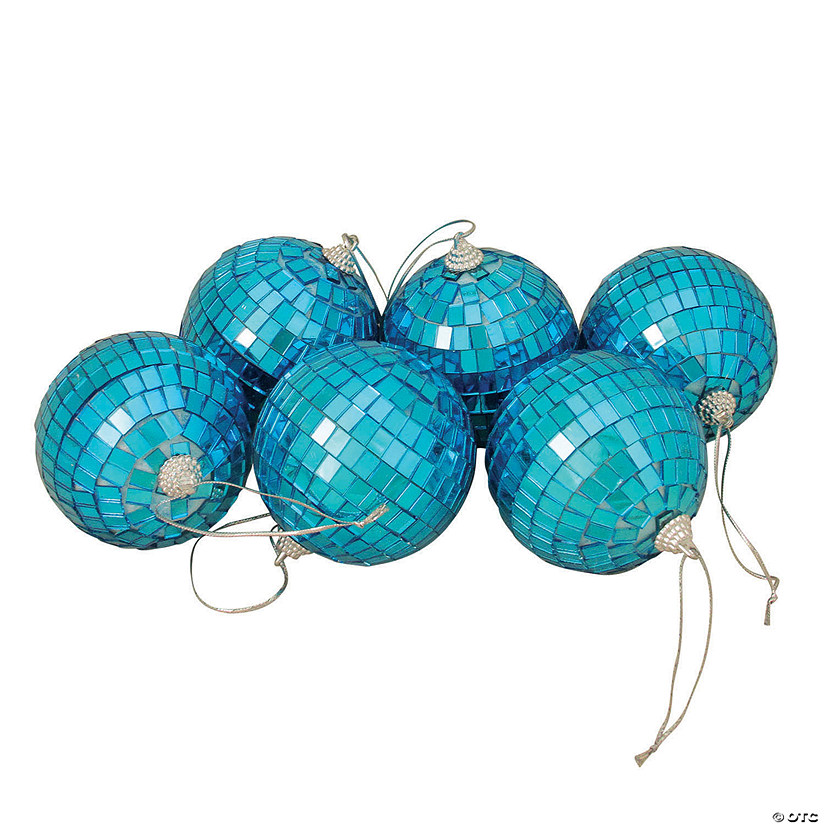 Northlight 6ct Peacock Blue Mirrored Glass Disco Ball Christmas Ornaments 3.25" 80mm Image