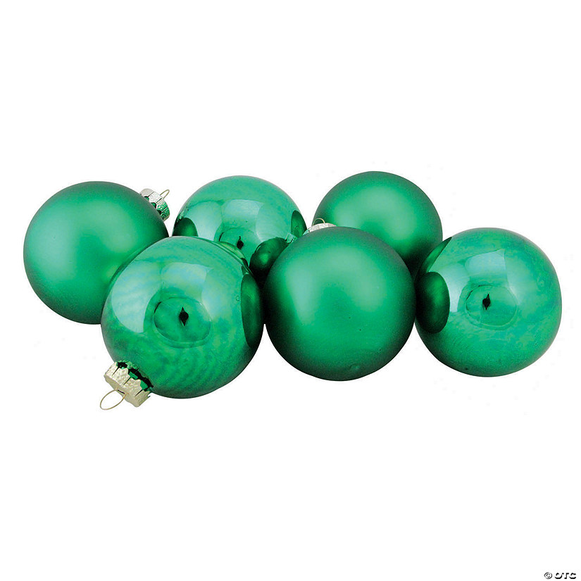 Northlight 6ct Shiny and Matte Green Glass Ball Christmas Ornaments 3.25" (82mm) Image