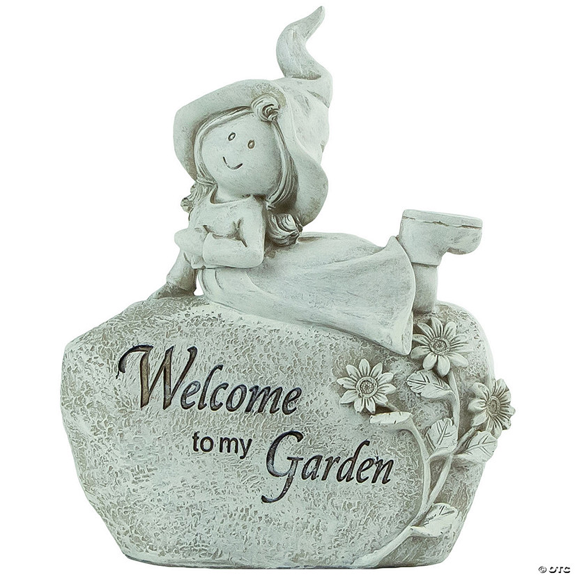 Northlight 7.5" Girl Laying on Rock "Welcome To My Garden" Outdoor Garden Statue Image