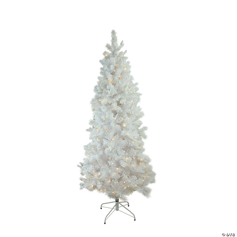 Northlight 7.5' Pre-Lit Slim Flocked Pine Artificial Christmas Tree - Warm White LED Lights Image