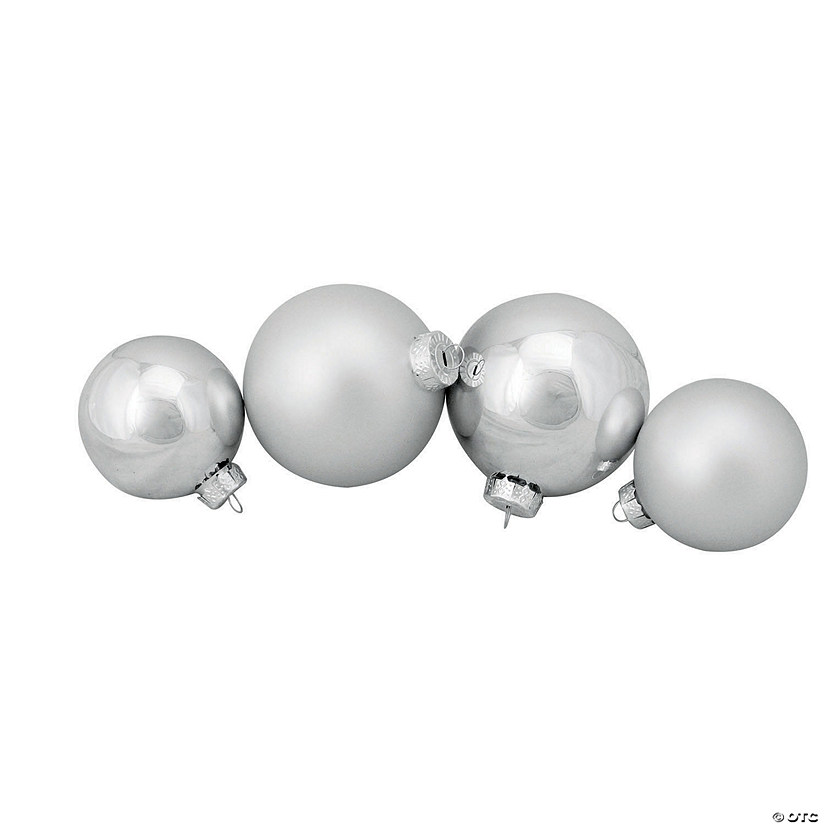 Northlight 72ct Silver Shiny and Matte Christmas Glass Ball Ornaments 4" (100mm) Image
