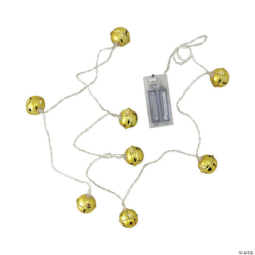 Northlight 8 Battery Operated Gold LED Jingle Bell Christmas Lights - Clear Wire Image