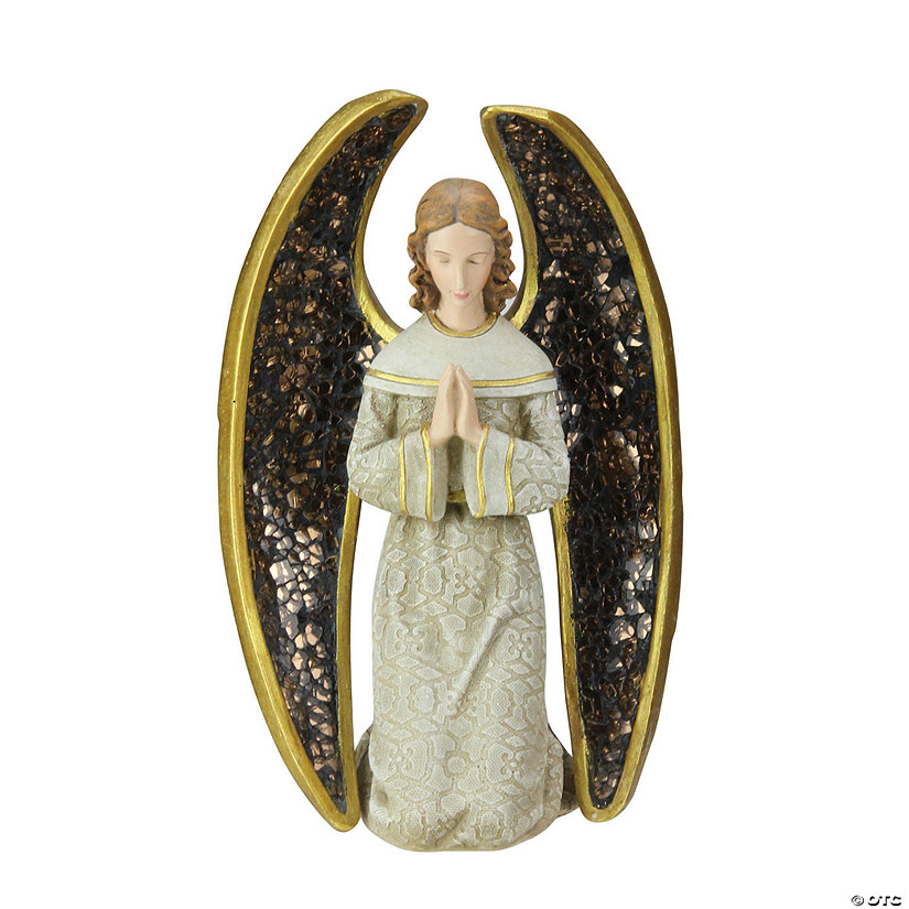 Northlight 8" Gold and Gray Praying Angel with Mosaic Wings Tabletop Christmas Figure Image