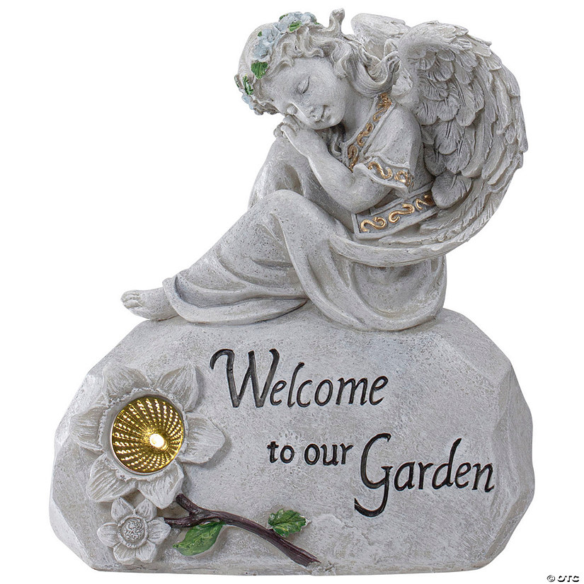 Northlight 9.25" Gray Solar Powered "Welcome to Our Garden" Angel Outdoor Garden Statue Image