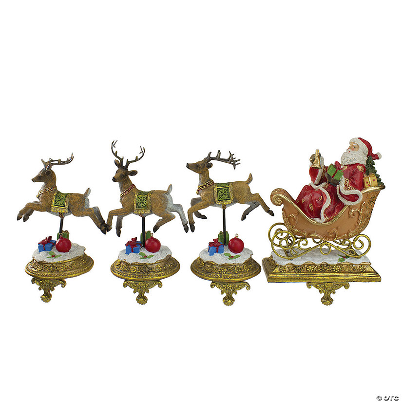 Northlight 9.5" Santa and Reindeer Christmas Stocking Holders, Set of 4 Image