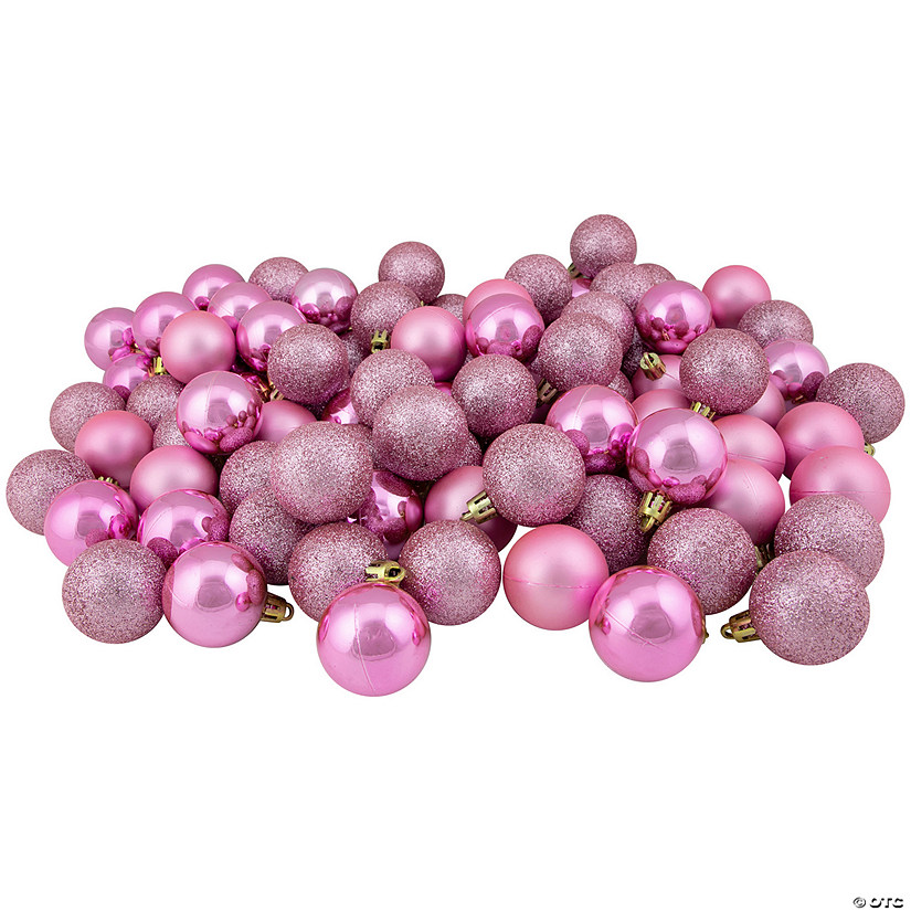 Northlight 96ct Bubblegum Pink Shatterproof 4-Finish Christmas Ball Ornaments 1.5" (40mm) Image