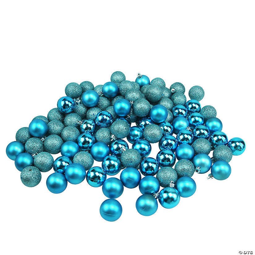Northlight 96ct Turquoise Blue Shatterproof 4-Finish Christmas Ball Ornaments 1.5" (40mm) Image