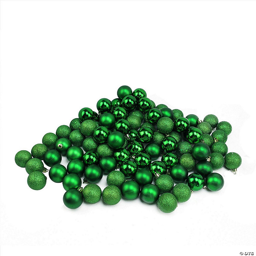 Northlight 96ct Xmas Green Shatterproof 4-Finish Christmas Ball Ornaments 1.5" (40mm) Image