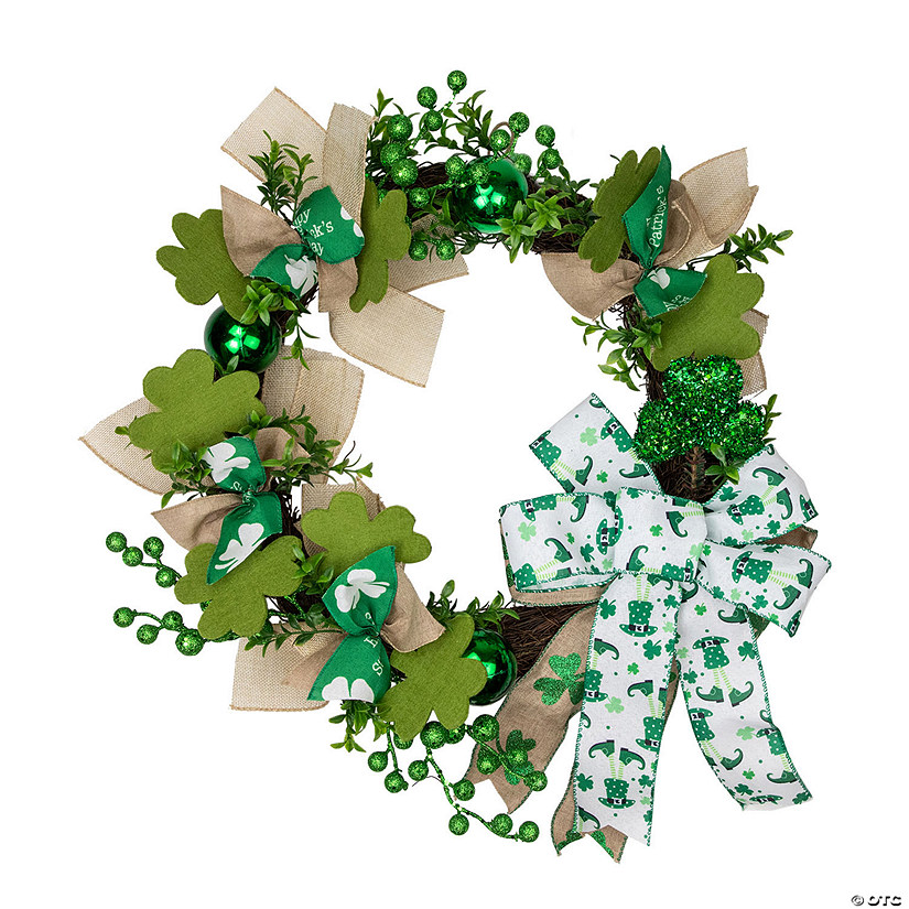 Northlight burlap bows and shamrocks st. patrick's day wreath  24-inch  unlit Image