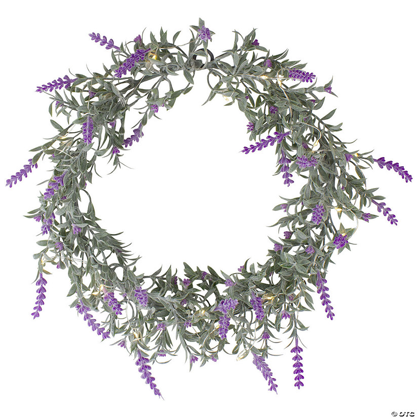 Northlight led lighted artificial pink lavender spring wreath- 16-inch  white lights Image