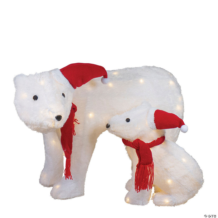 Northlight LED Pre-Lit Chenille Polar Bears Outdoor Christmas Decorations, Set of 2 Image