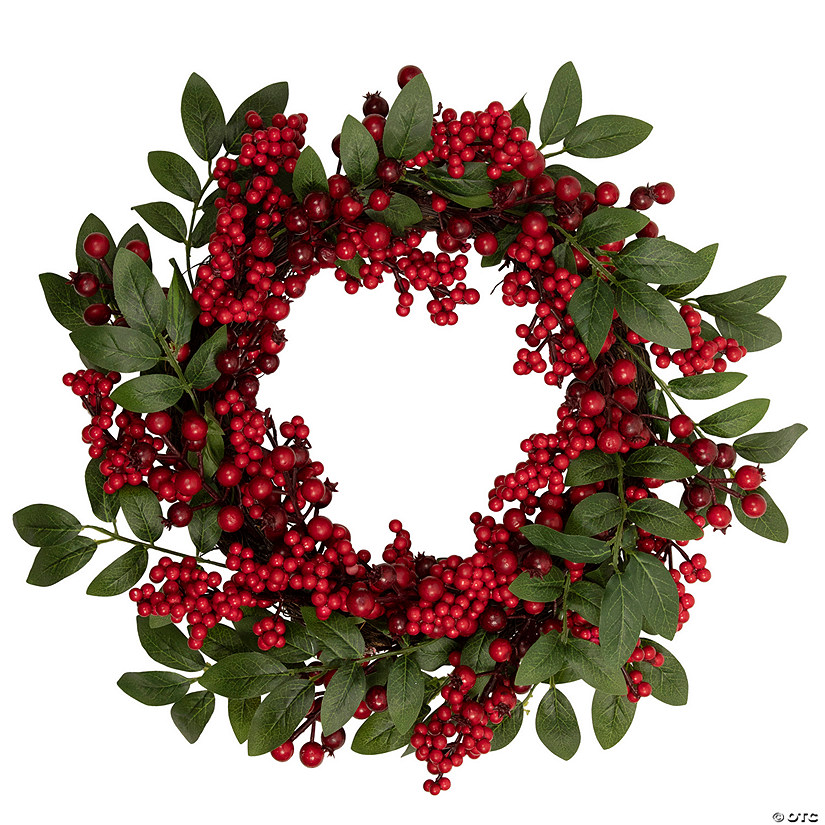 Northlight Lush Berry and Leaf Artificial Christmas Wreath  18-Inch  Unlit Image