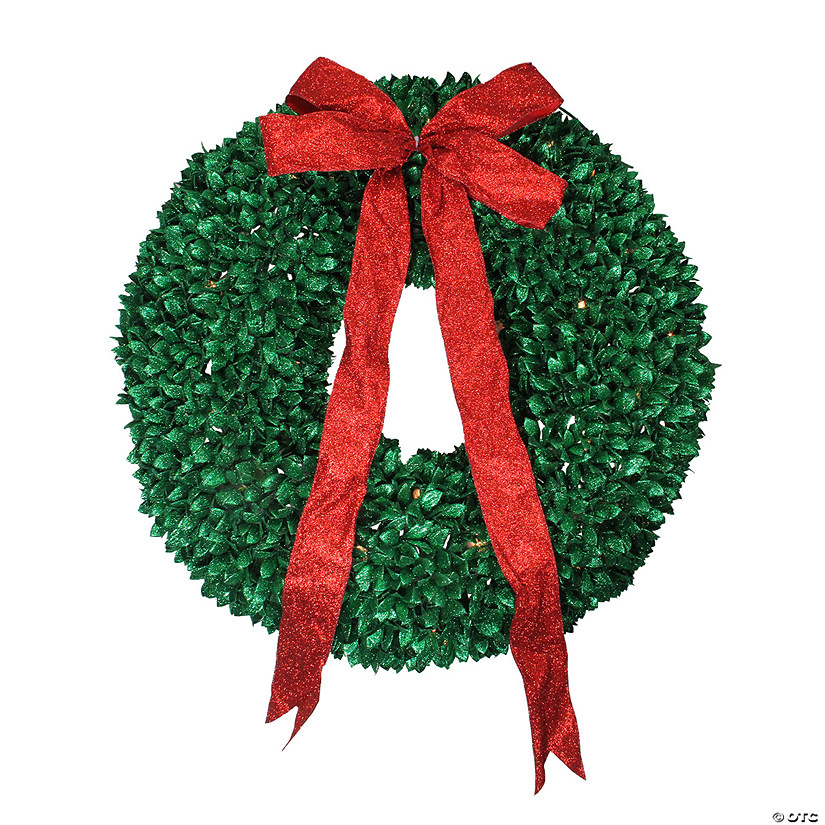 Northlight Pre-Lit Glittered Leaves Artificial Christmas Wreath - 28-Inch  Clear Lights Image
