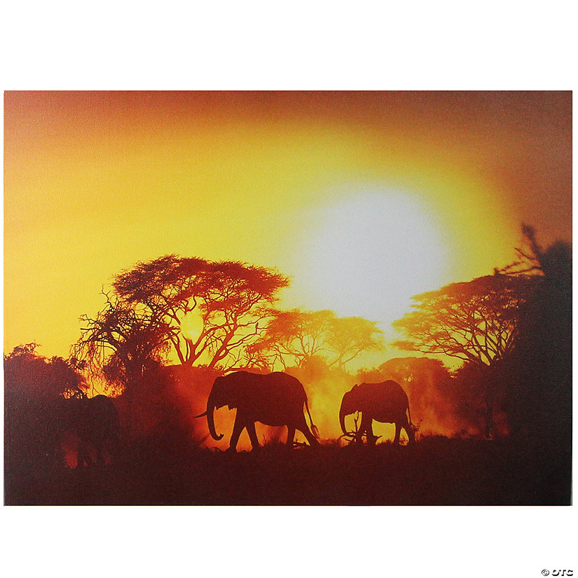 Northlight Safari Sunset LED Back Lit Decorative Elephant Canvas Wall Art 11.75" Proper 15.75" Image