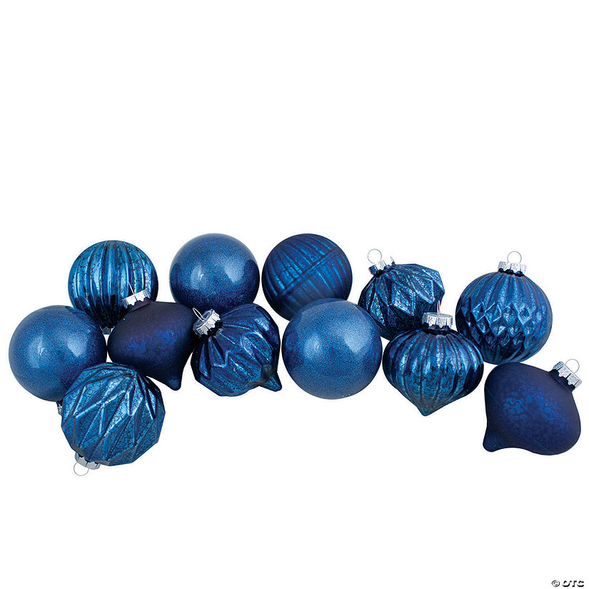 Northlight Set of 12 Blue Finial and Glass Ball Christmas Ornaments Image