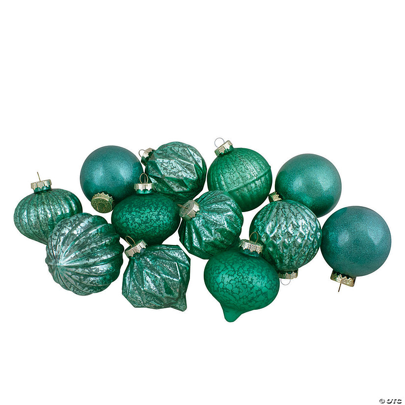 Northlight Set of 12 Green Finial and Glass Ball Christmas Ornaments Image