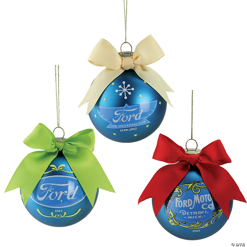 Northlight Set of 3 Blue Ford Logo Collectible Glass Christmas Ball Ornaments 3" Image