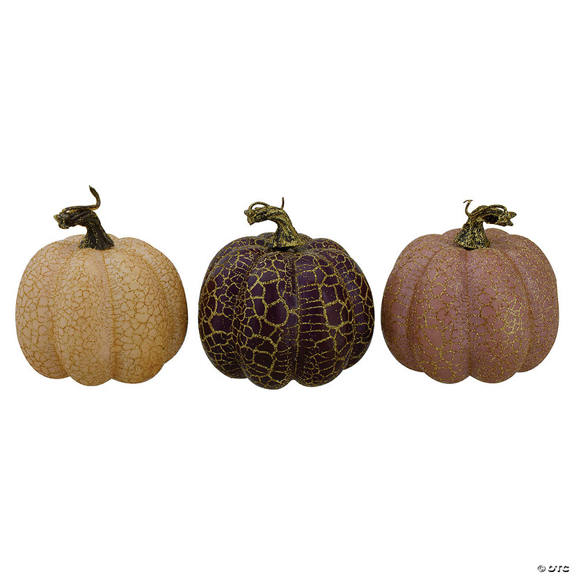 Northlight Set of 3 Brown and Purple Fall Harvest Tabletop Pumpkins 4" Image