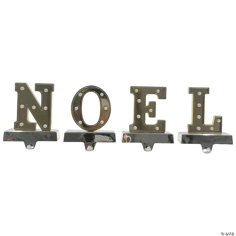 Northlight Set of 4 Gold and Silver LED Lighted "NOEL" Christmas Stocking Holder 6.5" Image