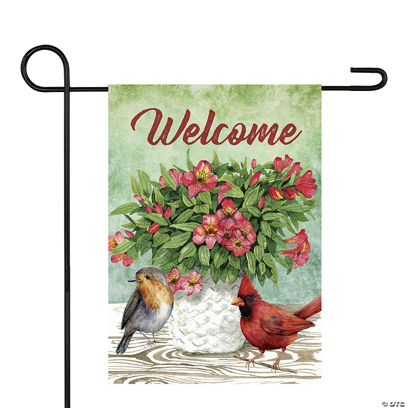 Northlight welcome cardinal bird and spring bouquet flag 28" x 40" Image