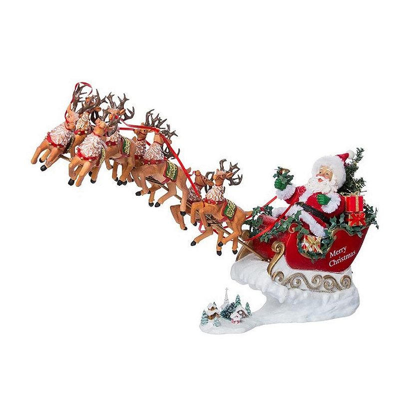 Now Dash Away All Musical Santa with Reindeer Fabriche Christmas Figurine Set Image