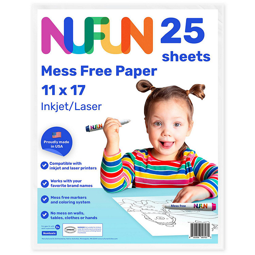 NuFun Activities Mess Free Coloring  Blank Printable Paper 11 x 17 Inch, (25 Sheets) Image