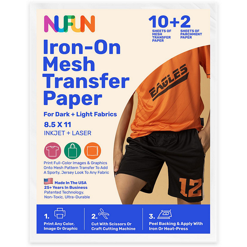 NuFun Activities Printable Iron-On Mesh Heat Transfer Paper For Light & Dark Fabrics, 8.5 x 11 Inch, (10 Sheets) Image