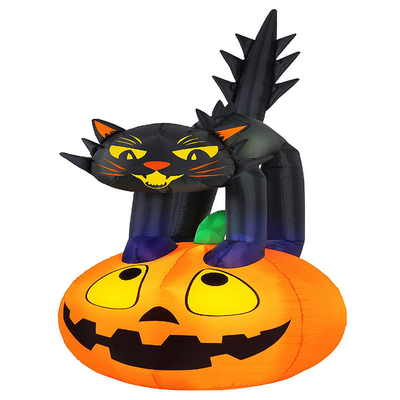 Occasions 7' INFLATABLE BLACK CAT ON PUMPKIN, 2.5 ft Tall, Multicolored Image