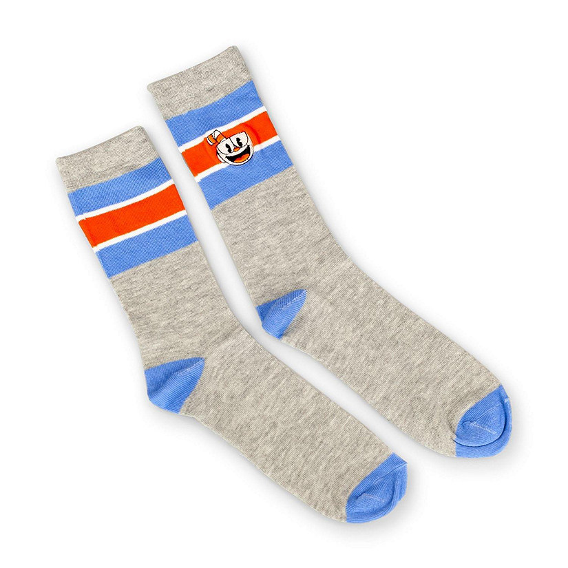 OFFICIAL Cuphead Striped Grey Crew Socks  Soft Socks Perfect for Cuphead Fans Image