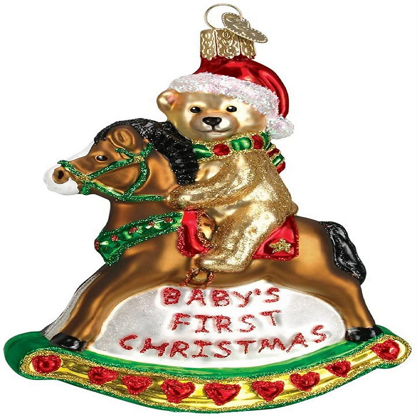 Old World #44034 Glass Blown Ornaments, Baby's First Christmas Rocking Horse, 5" Image