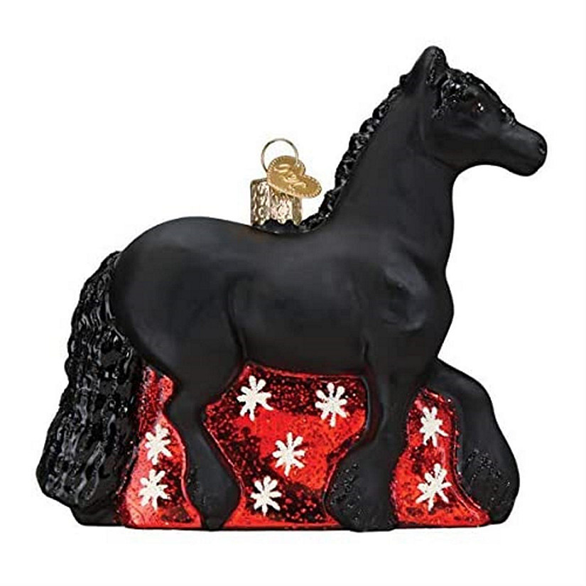 Old World Christmas #12589 Glass Blown Ornament Friesian Horse, 4.25" Image