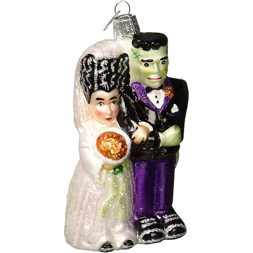 Old World Christmas 26065 Glass Blown Frankenstein and Bride Ornament Image