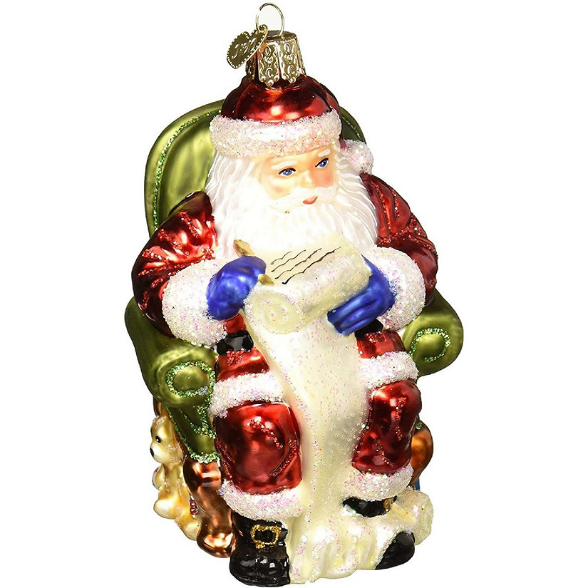 Old World Christmas 40300 Glass Blown Santa Checking His List Ornament Image