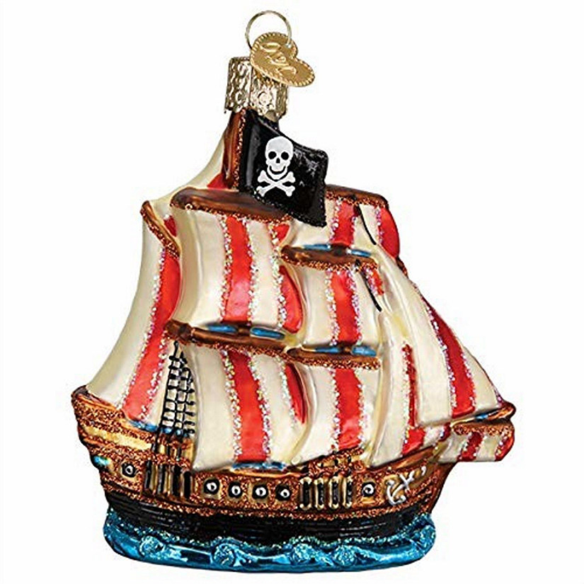 Old World Christmas 46089 Glass Blown Pirate Ship Ornament Image
