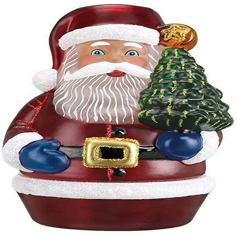 Old World Christmas #53002 Santa W/ Tree Candle Light Tabletop Figurine, 6.5" Image