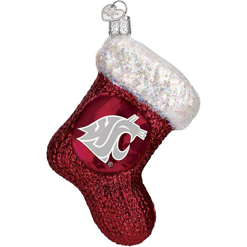 Old World Christmas Blown Glass Ornament, WSU Cougar Stocking Image