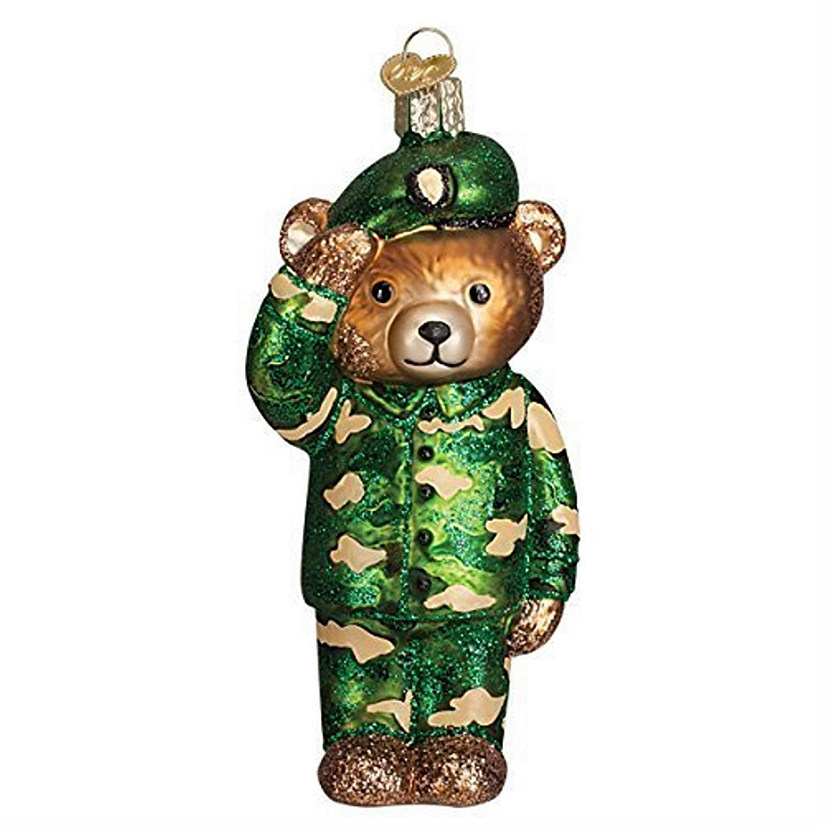 Old World Christmas Blown Glass Ornaments Army Bear Image