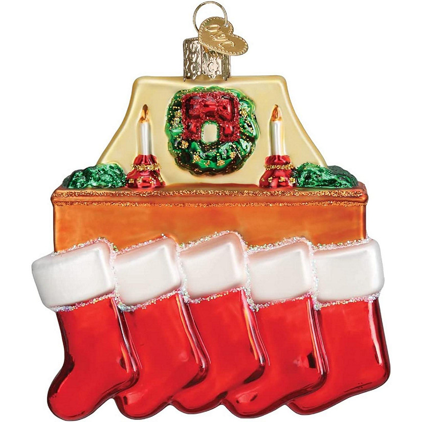 Old World Christmas Blown Glass Ornaments Family of 5 Stockings Image