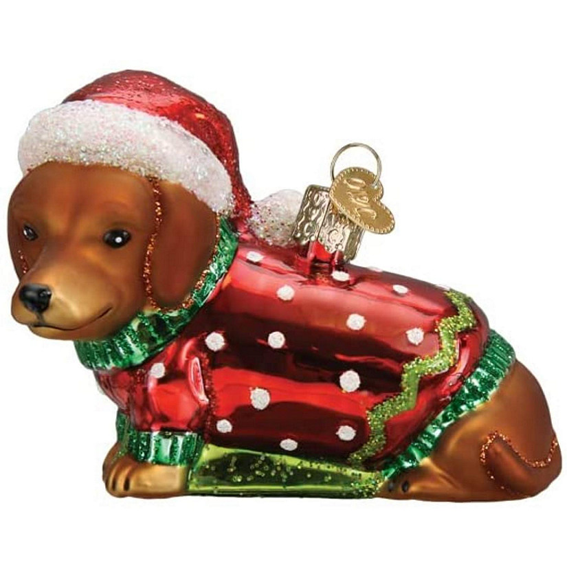 Old World Christmas Dashing Dachshund Puppy Glass Blown Ornament Christmas Tree Image