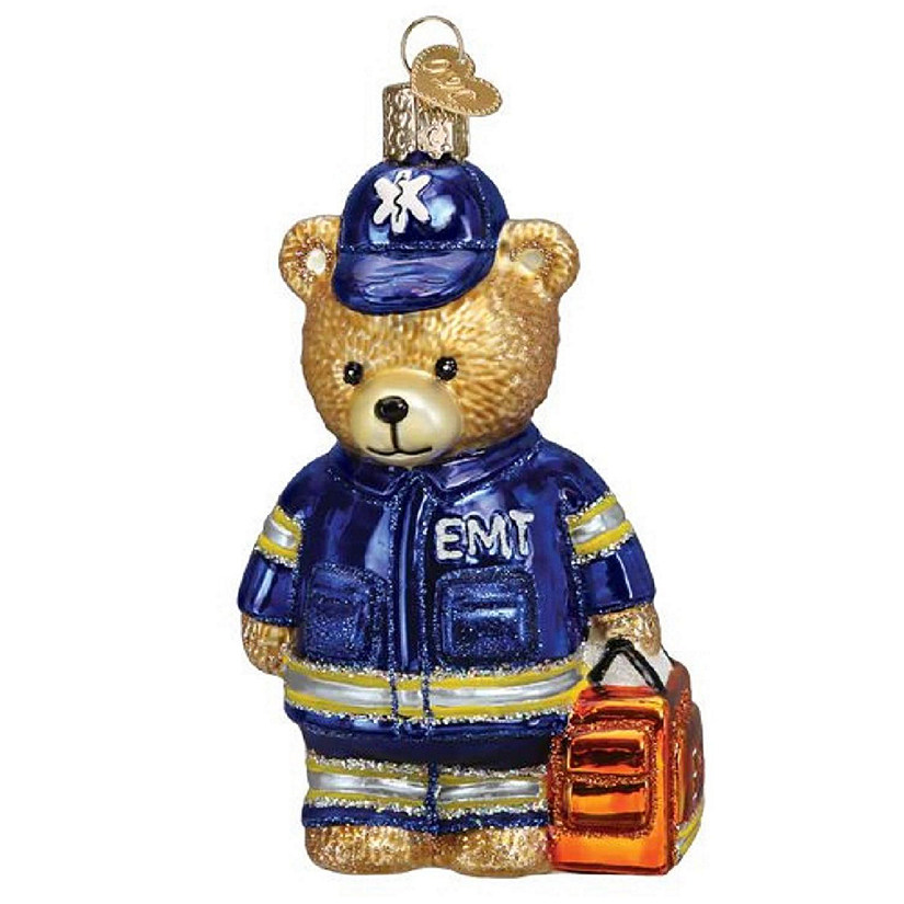 Old World Christmas EMT Teddy Bear Glass Ornament 4.5 Inch FREE BOX Multicolor Image