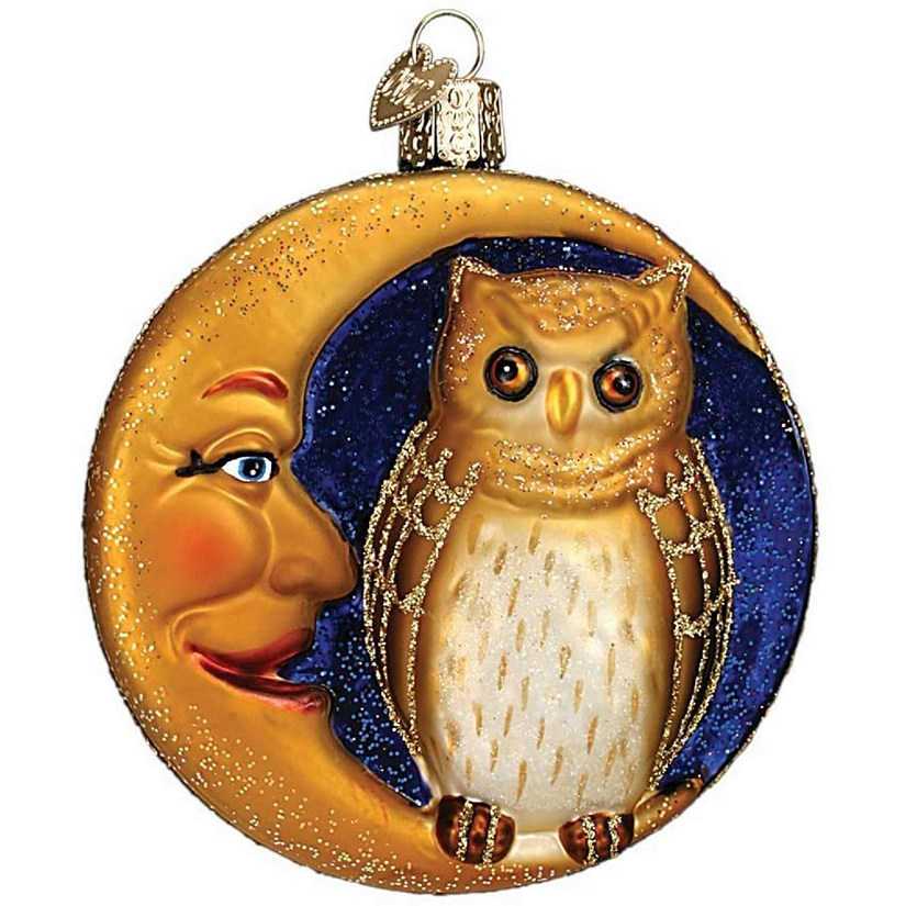 Old World Christmas Glass Blown Ornament 26064 Owl in Moon- 3.75 Image